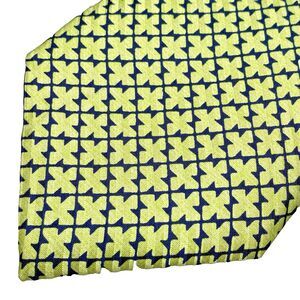 Dunhill Silk Tie Wide Geometric Foulard Jacquard Italy Vintage Mens Navy Green